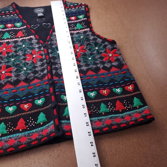 Designers Originals Studio Sweater Vest Women M Black Christmas Applique Holiday - Picture 7 of 9